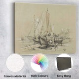 Traditional Fishing Boats Harbour Sketch Maritime Artwork Canvas Wall Art Print Decor Picture Ready to Hang