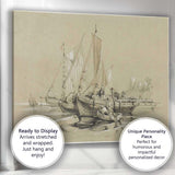 Traditional Fishing Boats Harbour Sketch Maritime Artwork Canvas Wall Art Print Decor Picture Ready to Hang