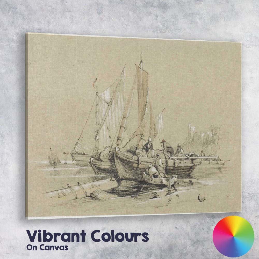 Traditional Fishing Boats Harbour Sketch Maritime Artwork Canvas Wall Art Print Decor Picture Ready to Hang