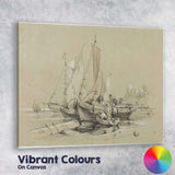 Traditional Fishing Boats Harbour Sketch Maritime Artwork Canvas Wall Art Print Decor Picture Ready to Hang