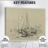 Traditional Fishing Boats Harbour Sketch Maritime Artwork Canvas Wall Art Print Decor Picture Ready to Hang
