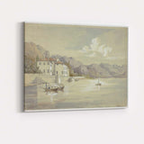Elegant Lakeside Villa Mountain View Watercolour Landscape Canvas Wall Art Print Decor Picture Ready to Hang