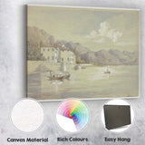 Elegant Lakeside Villa Mountain View Watercolour Landscape Canvas Wall Art Print Decor Picture Ready to Hang