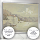 Elegant Lakeside Villa Mountain View Watercolour Landscape Canvas Wall Art Print Decor Picture Ready to Hang