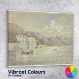 Elegant Lakeside Villa Mountain View Watercolour Landscape Canvas Wall Art Print Decor Picture Ready to Hang