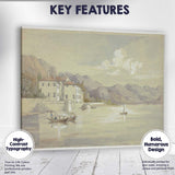 Elegant Lakeside Villa Mountain View Watercolour Landscape Canvas Wall Art Print Decor Picture Ready to Hang