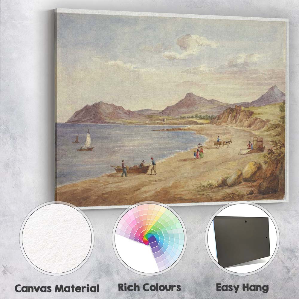 Coastal Bay Mountain Shoreline Watercolour Landscape Scene Canvas Wall Art Print Decor Picture Ready to Hang
