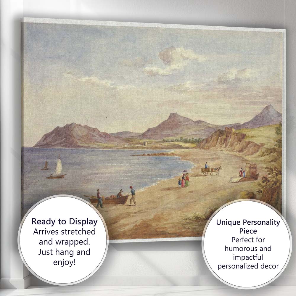 Coastal Bay Mountain Shoreline Watercolour Landscape Scene Canvas Wall Art Print Decor Picture Ready to Hang