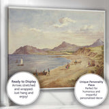 Coastal Bay Mountain Shoreline Watercolour Landscape Scene Canvas Wall Art Print Decor Picture Ready to Hang