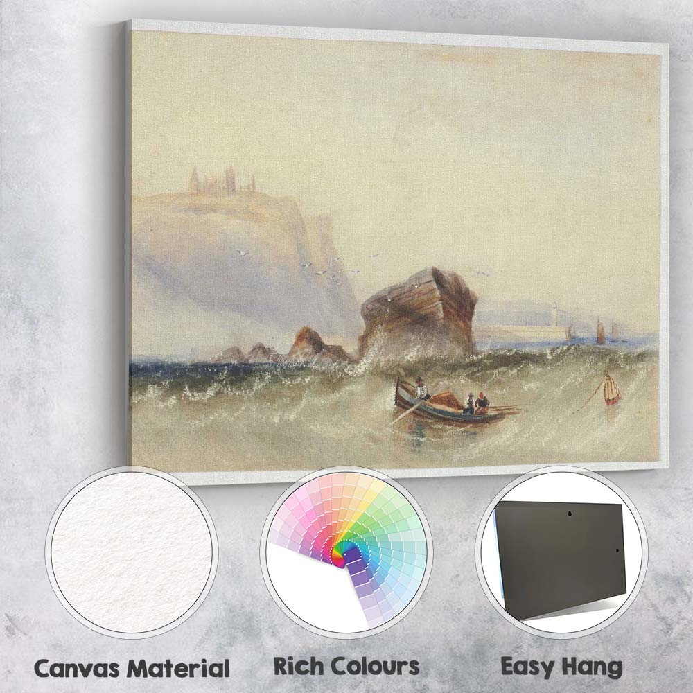 Stormy Coastal Sea Cliffs Rowing Boat Watercolour Canvas Wall Art Print Decor Picture Ready to Hang