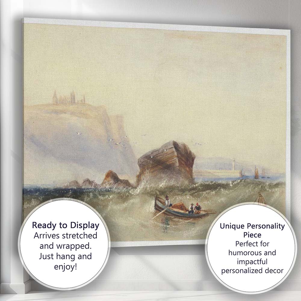 Stormy Coastal Sea Cliffs Rowing Boat Watercolour Canvas Wall Art Print Decor Picture Ready to Hang