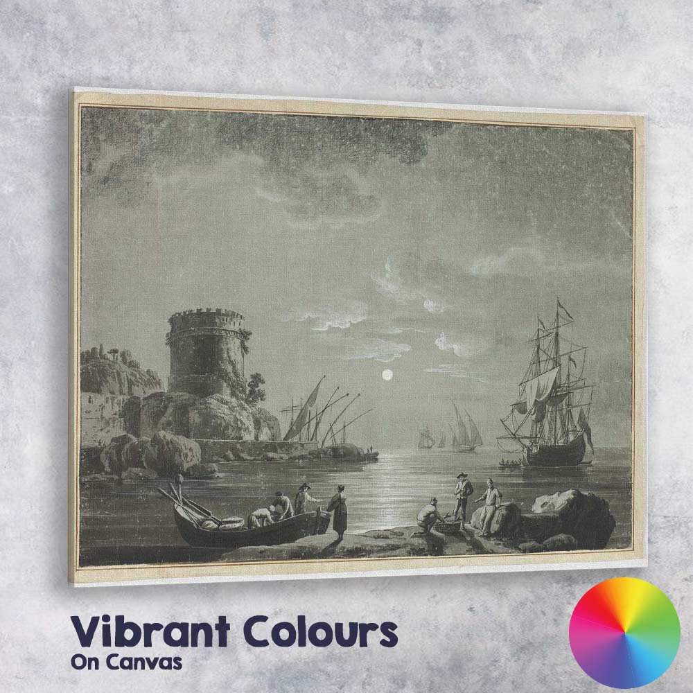 Moonlit Harbour Fortress Sailing Ships Coastal Landscape Canvas Wall Art Print Decor Picture Ready to Hang