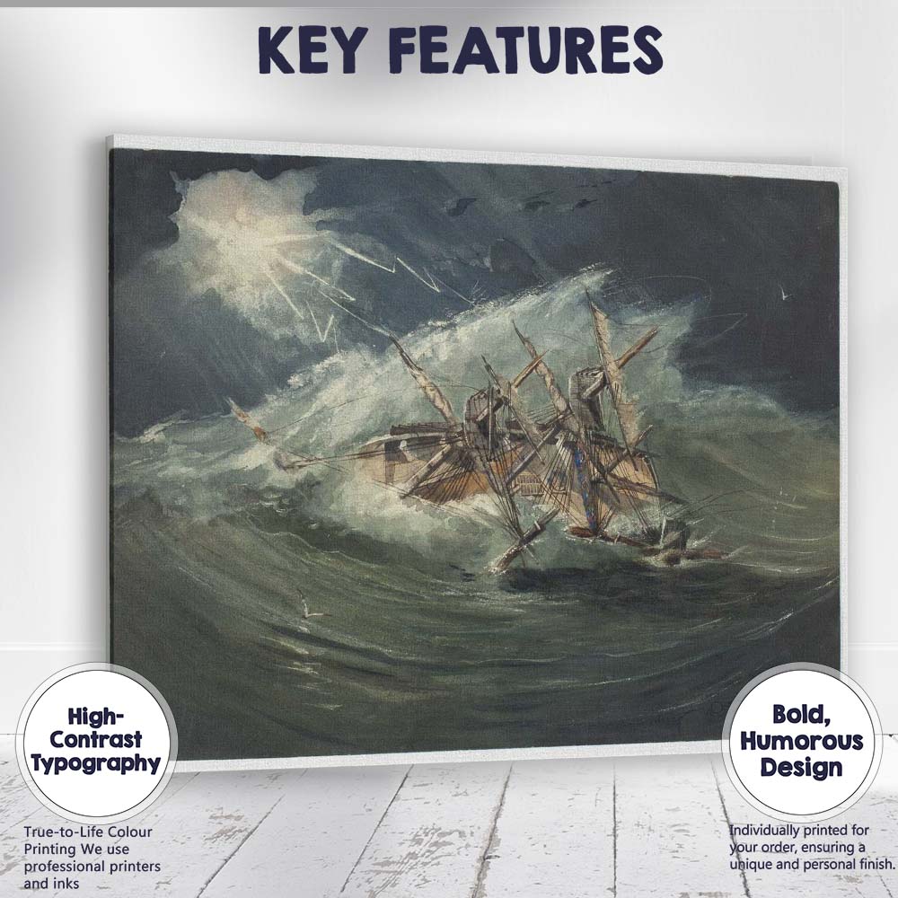Stormy Sea Shipwreck Dramatic Ocean Waves Maritime Watercolour Canvas Wall Art Print Decor Picture Ready to Hang