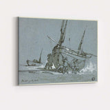 Historic Fishing Boat Beach Landing Sketch Maritime Scene Canvas Wall Art Print Decor Picture Ready to Hang