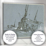 Historic Fishing Boat Beach Landing Sketch Maritime Scene Canvas Wall Art Print Decor Picture Ready to Hang