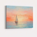 Pastel Sunset Lone Sailboat Calm Sea Seascape Painting Canvas Wall Art Print Decor Picture Ready to Hang