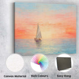 Pastel Sunset Lone Sailboat Calm Sea Seascape Painting Canvas Wall Art Print Decor Picture Ready to Hang