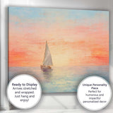 Pastel Sunset Lone Sailboat Calm Sea Seascape Painting Canvas Wall Art Print Decor Picture Ready to Hang