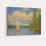 Impressionist Sailboat Lakeside Woodland Landscape Painting Canvas Wall Art Print Decor Picture Ready to Hang