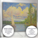 Impressionist Sailboat Lakeside Woodland Landscape Painting Canvas Wall Art Print Decor Picture Ready to Hang