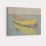 Yellow Wooden Rowboat Waterside Reflection Contemporary Artwork Canvas Wall Art Print Decor Picture Ready to Hang
