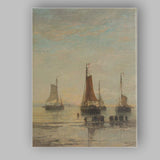 Dutch Fishing Boats Shore Gathering Coastal Sunset Painting Canvas Wall Art Print Decor Picture Ready to Hang