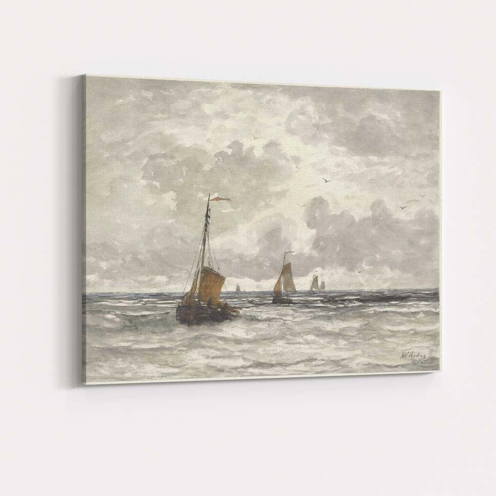 Grey Sea Sailing Boats Coastal Watercolour Seascape Canvas Wall Art Print Decor Picture Ready to Hang