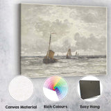 Grey Sea Sailing Boats Coastal Watercolour Seascape Canvas Wall Art Print Decor Picture Ready to Hang