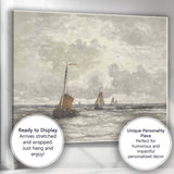 Grey Sea Sailing Boats Coastal Watercolour Seascape Canvas Wall Art Print Decor Picture Ready to Hang