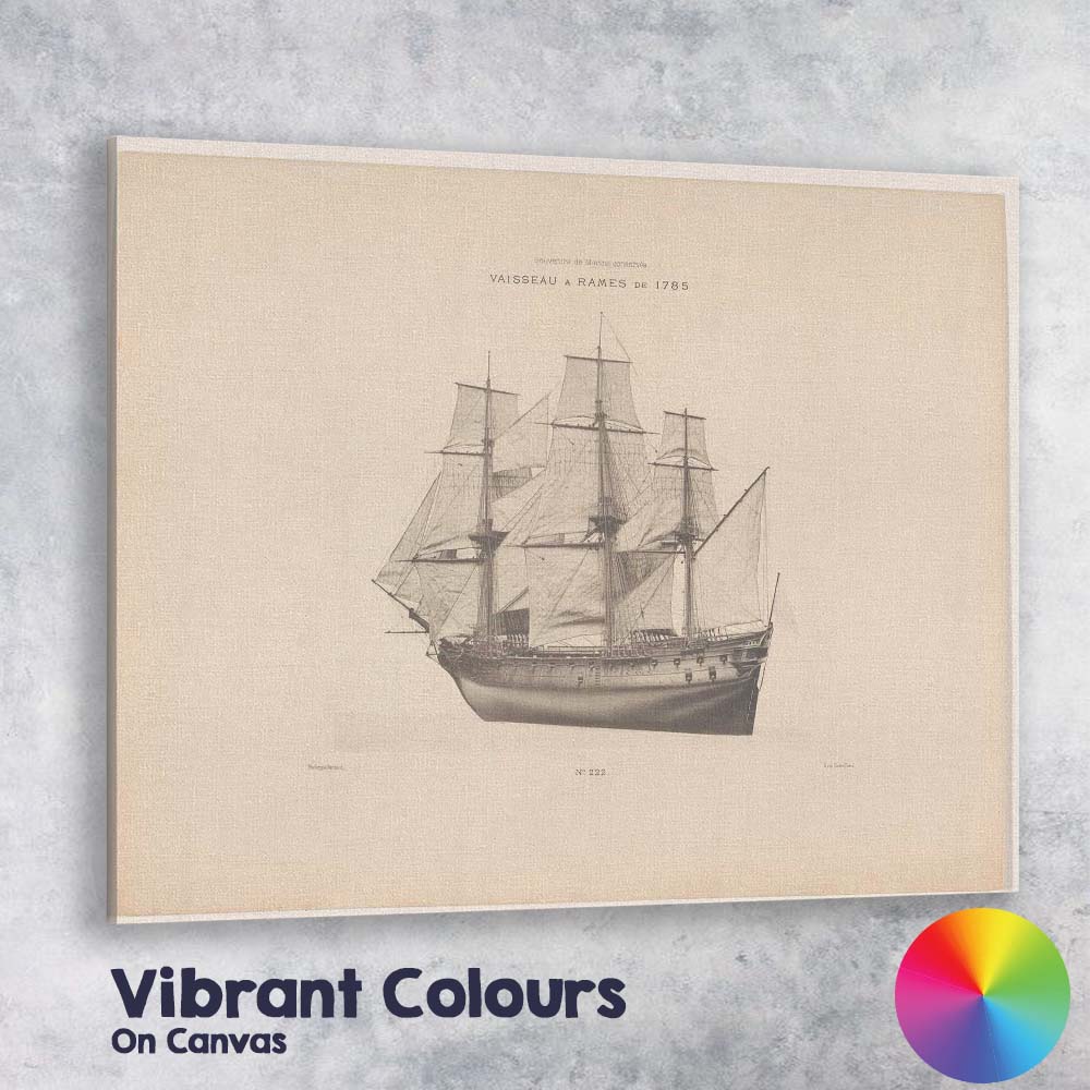 Antique French Naval Sailing Ship Maritime Illustration Canvas Wall Art Print Decor Picture Ready to Hang