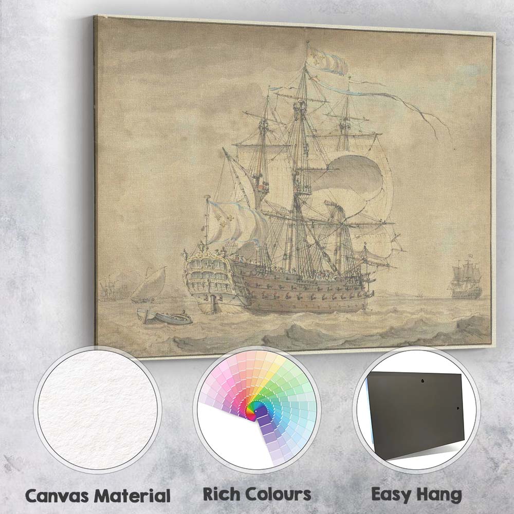 Historic Galleon Under Sail Maritime Watercolour Artwork Canvas Wall Art Print Decor Picture Ready to Hang