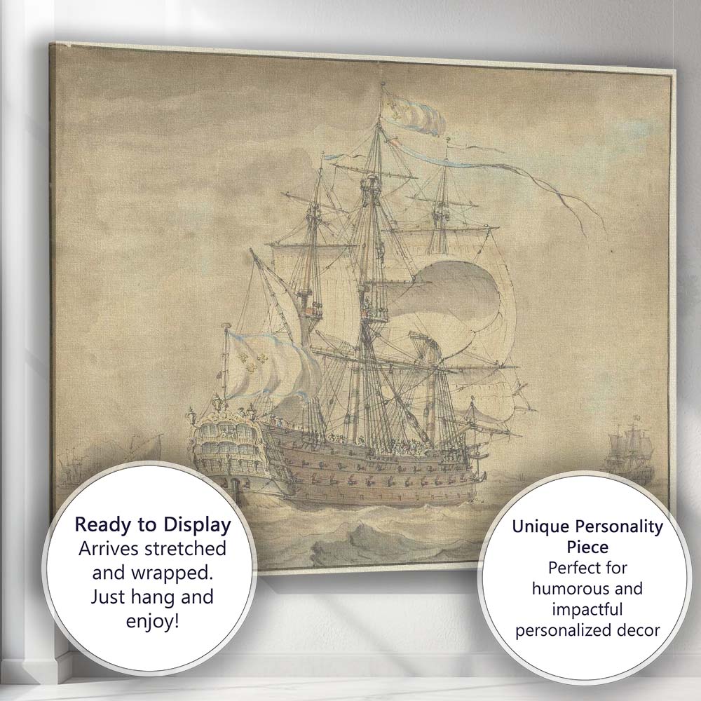Historic Galleon Under Sail Maritime Watercolour Artwork Canvas Wall Art Print Decor Picture Ready to Hang