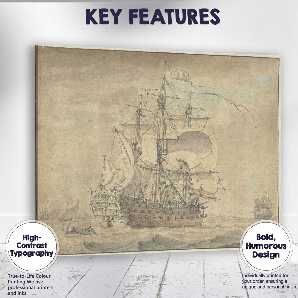 Historic Galleon Under Sail Maritime Watercolour Artwork Canvas Wall Art Print Decor Picture Ready to Hang