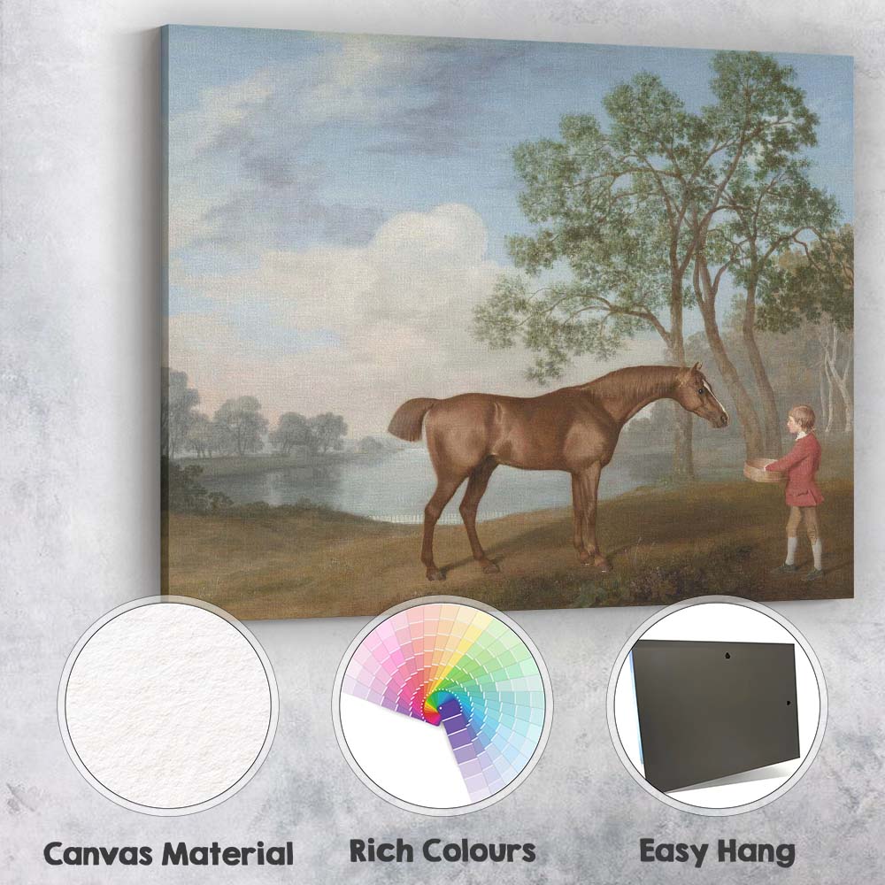Chestnut Horse with Young Handler in Countryside Landscape Painting Canvas Wall Art Print Decor Picture Ready to Hang
