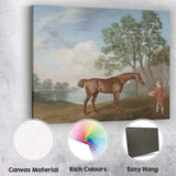Chestnut Horse with Young Handler in Countryside Landscape Painting Canvas Wall Art Print Decor Picture Ready to Hang