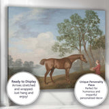 Chestnut Horse with Young Handler in Countryside Landscape Painting Canvas Wall Art Print Decor Picture Ready to Hang