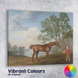 Chestnut Horse with Young Handler in Countryside Landscape Painting Canvas Wall Art Print Decor Picture Ready to Hang