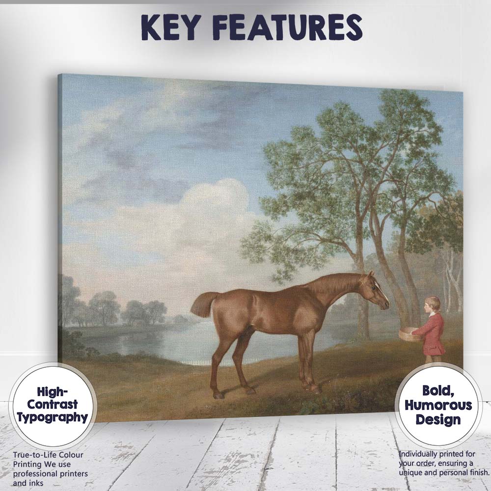 Chestnut Horse with Young Handler in Countryside Landscape Painting Canvas Wall Art Print Decor Picture Ready to Hang