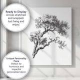 Dark Silhouette Windswept Bonsai Tree Oriental Nature Illustration Canvas Wall Art Print Decor Picture Ready to Hang