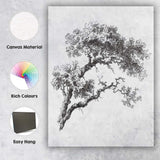 Dark Silhouette Windswept Bonsai Tree Oriental Nature Illustration Canvas Wall Art Print Decor Picture Ready to Hang