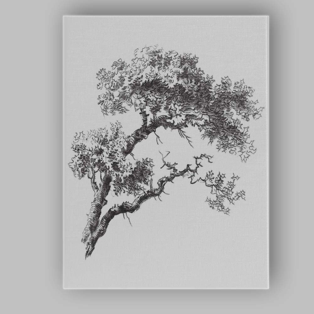 Dark Silhouette Windswept Bonsai Tree Oriental Nature Illustration Canvas Wall Art Print Decor Picture Ready to Hang