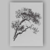 Dark Silhouette Windswept Bonsai Tree Oriental Nature Illustration Canvas Wall Art Print Decor Picture Ready to Hang
