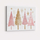 Pink and Gold Christmas Trees Festive Watercolour Illustration Canvas Wall Art Print Decor Picture Ready to Hang