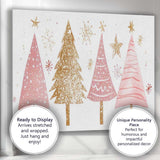 Pink and Gold Christmas Trees Festive Watercolour Illustration Canvas Wall Art Print Decor Picture Ready to Hang