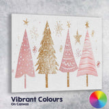 Pink and Gold Christmas Trees Festive Watercolour Illustration Canvas Wall Art Print Decor Picture Ready to Hang