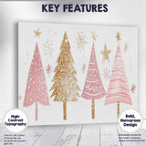 Pink and Gold Christmas Trees Festive Watercolour Illustration Canvas Wall Art Print Decor Picture Ready to Hang