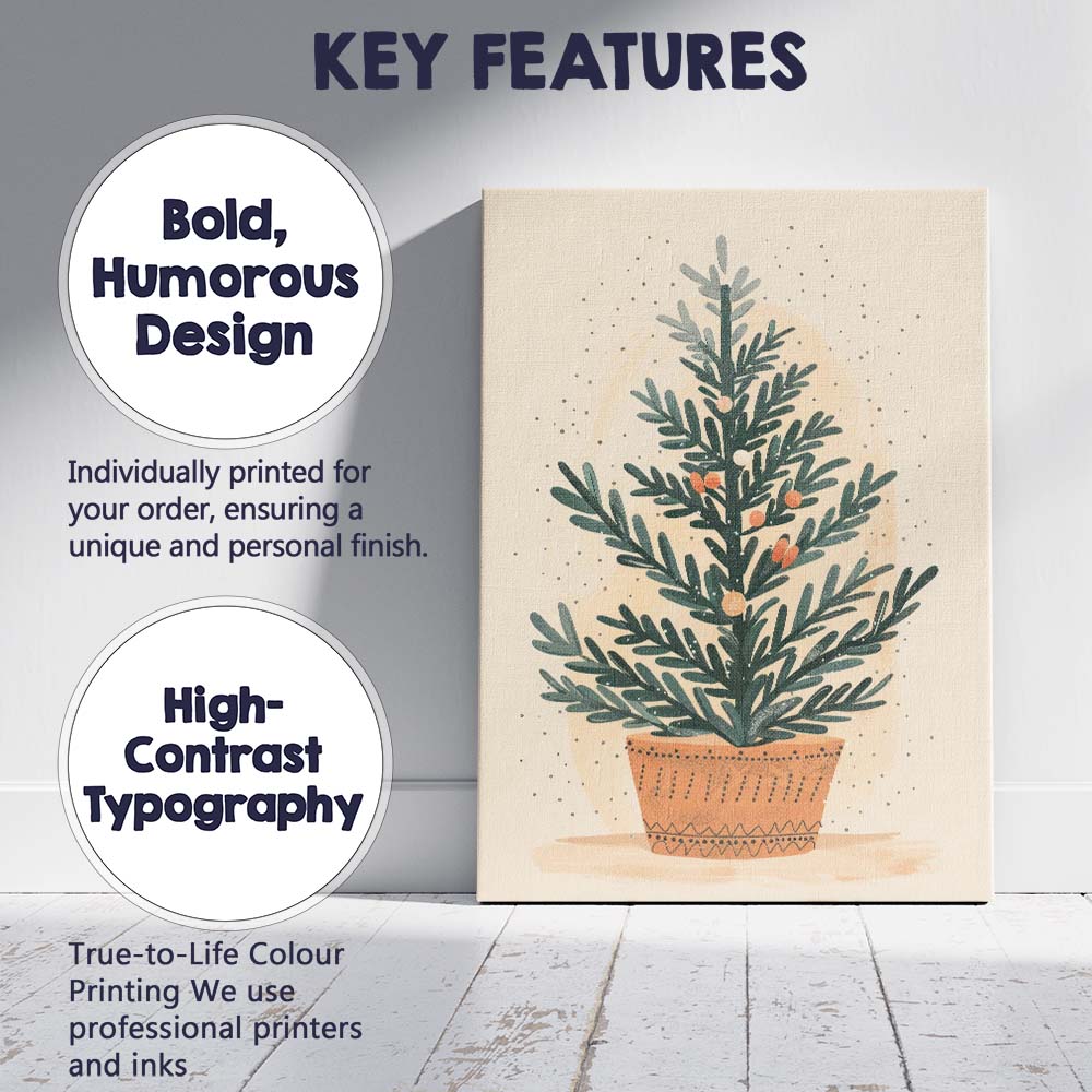 Scandinavian Style Potted Evergreen Plant Minimal Botanical Illustration Canvas Wall Art Print Decor Picture Ready to Hang