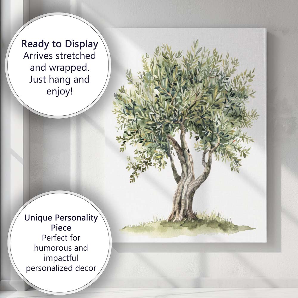 Watercolour Ancient Olive Tree Botanical Garden Illustration Natural Greenery Canvas Wall Art Print Decor Picture Ready to Hang