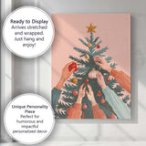 Festive Christmas Tree Decorating Hands Scandinavian Style Illustration Canvas Wall Art Print Decor Picture Ready to Hang