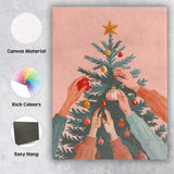 Festive Christmas Tree Decorating Hands Scandinavian Style Illustration Canvas Wall Art Print Decor Picture Ready to Hang